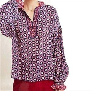 Anthropologie Pink and Blue Patterned Blouse